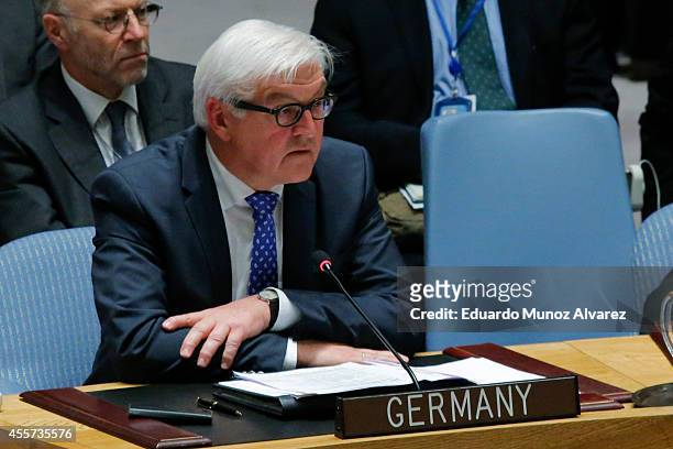 German Foreign Minister Frank-Walter Steinmeier addresses to the United Nations Security Council during a meeting on the situation concerning Iraq on...