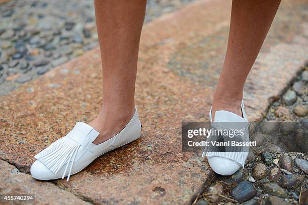 Monica Mendez poses wearing Tod's shoes on September 19, 2014 in Milan, Italy.