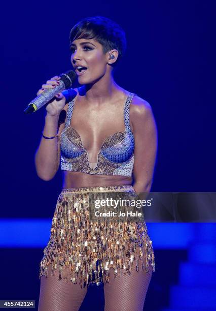 Frankie Sandford of The Saturdays performs on stage at Wembley Arena on September 19, 2014 in London, United Kingdom.