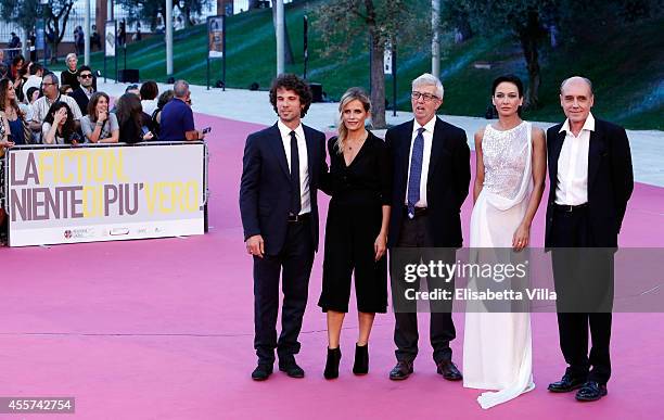 From left, Italia Giury members Francesco Montanari, Isabella Ferrari, Alberto Sironi, Giovanna Di Rauso and Pasquale Pozzessere attend Roma Fiction...