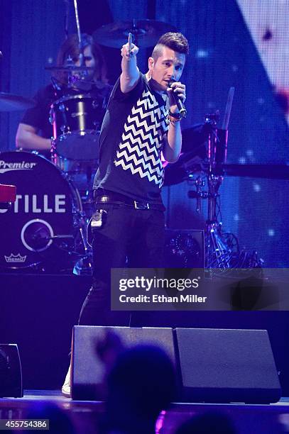 Drummer Chris "Woody" Wood and frontman Dan Smith of Bastille perform onstage during the 2014 iHeartRadio Music Festival at the MGM Grand Garden...