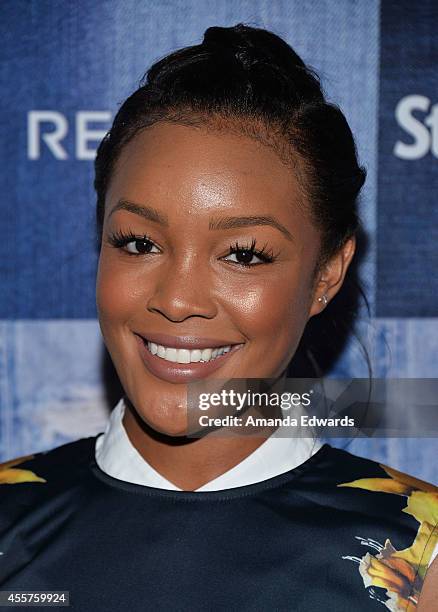 Model Brittany Hampton arrives at the People StyleWatch 4th Annual Denim Awards Issue party at The Line on September 18, 2014 in Los Angeles,...
