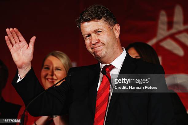 New Zealand Labour leader David Cunliffe thanks the audience after he concedes defeat in the 2014 New Zealand election at New Lynn Community Centre...