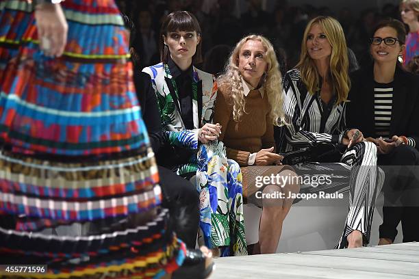 Coco Rocha, Franca Sozzani and Heidi Klum attend Roberto Cavalli Fashion Show during Milan Fashion Week Womenswear Spring/Summer 2015 on September...