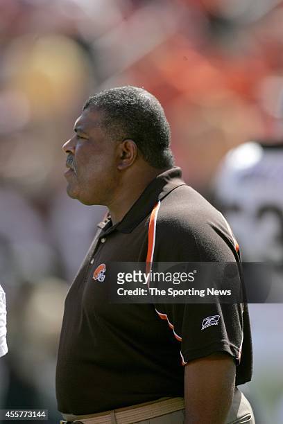 Cleveland Browns coach Romeo Crennel looks on during a game against the Cincinnati Bengals on September 11, 2005 at the Cleveland Browns Stadium in...