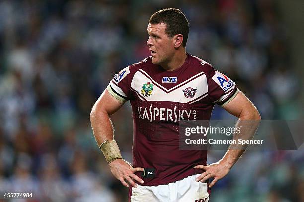 Jason King of the Sea Eagles looks on during the NRL 2nd Semi Final match between the Manly Sea Eagles and the Canterbury Bulldogs at Allianz Stadium...