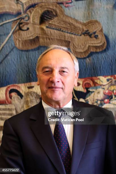 President of Latvia Andris Berzins attends an audience with Pope Francis at the Apostolic Palace on September 20, 2014 in Vatican City, Vatican. Pope...