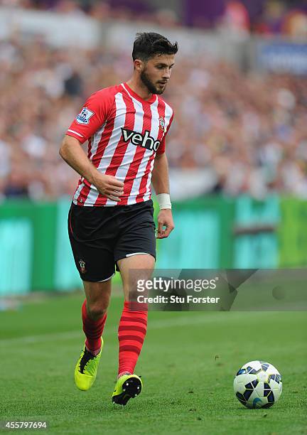 Shane Long of Southampton in action during the Barclays Premier League match between Swansea City and Southampton at Liberty Stadium on September 20,...