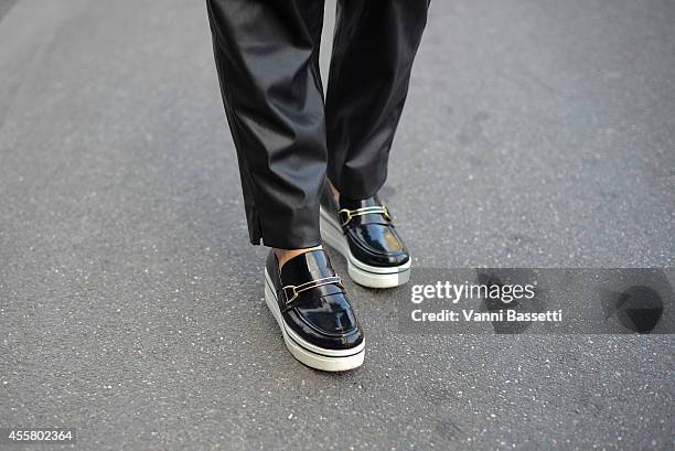 Anke Hensel poses wearing Stella McCartney shoes on September 20, 2014 in Milan, Italy.