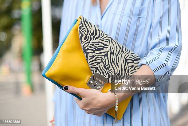 Sara Moschini wears Other Stories bag on September 20, 2014 in Milan, Italy.