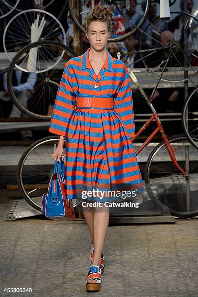 Model walks the runway at the Antonio Marras Spring Summer 2015 fashion show during Milan Fashion Week on September 20, 2014 in Milan, Italy.