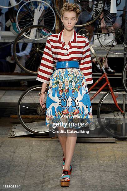 Model walks the runway at the Antonio Marras Spring Summer 2015 fashion show during Milan Fashion Week on September 20, 2014 in Milan, Italy.