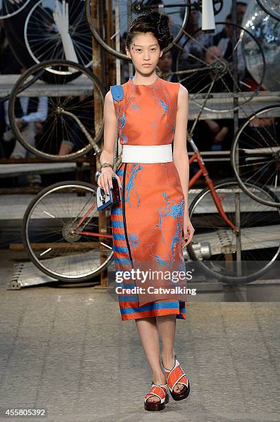 Model walks the runway at the Antonio Marras Spring Summer 2015 fashion show during Milan Fashion Week on September 20, 2014 in Milan, Italy.