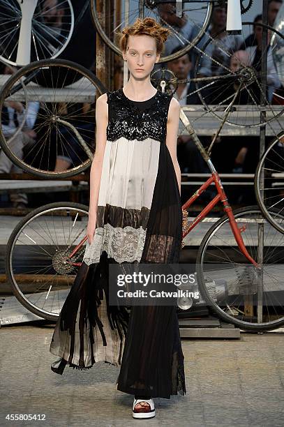 Model walks the runway at the Antonio Marras Spring Summer 2015 fashion show during Milan Fashion Week on September 20, 2014 in Milan, Italy.