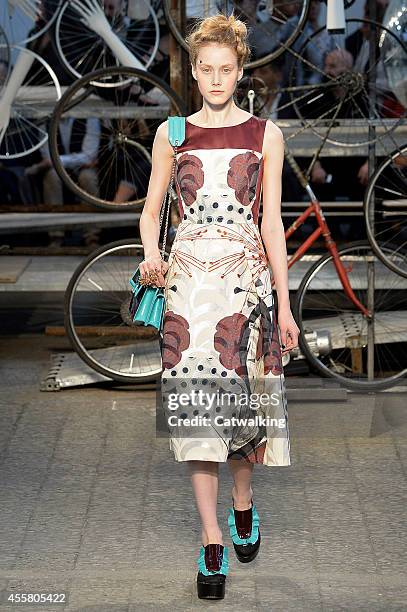 Model walks the runway at the Antonio Marras Spring Summer 2015 fashion show during Milan Fashion Week on September 20, 2014 in Milan, Italy.