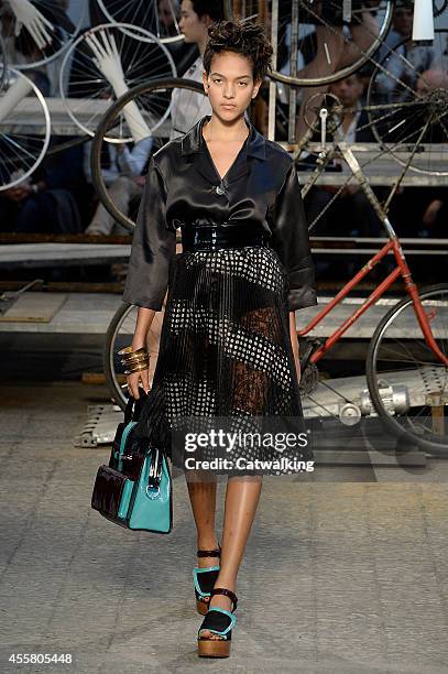 Model walks the runway at the Antonio Marras Spring Summer 2015 fashion show during Milan Fashion Week on September 20, 2014 in Milan, Italy.