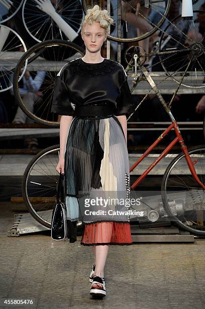 Model walks the runway at the Antonio Marras Spring Summer 2015 fashion show during Milan Fashion Week on September 20, 2014 in Milan, Italy.