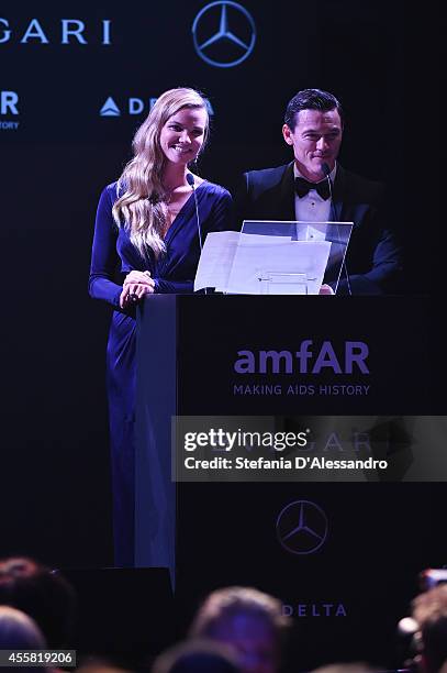 Fiammetta Cicogna and Luke Evans attend the amfAR Milano 2014 - Gala Dinner and Auction as part of Milan Fashion Week Womenswear Spring/Summer 2015...