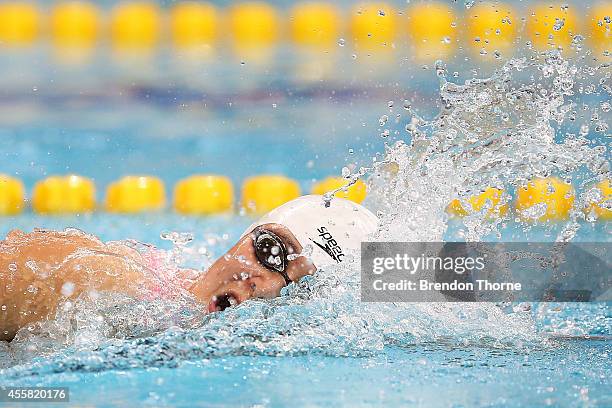 Zhang Yuhan of China competes in the Women's 400m Freestyle during day two of the 2014 Asian Games at Munhak Park Tae-Hwan Aquatics Center on...