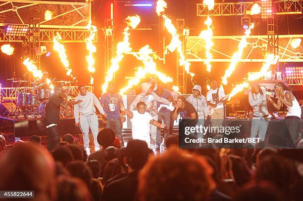 Lil Terio performs onstage with Bobby Shmurda at the BET Hip Hop Awards 2014 at Boisfeuillet Jones Atlanta Civic Center on September 20, 2014 in...