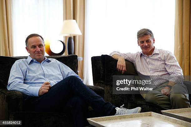 Newly elected Prime Minister John Key and Deputy Prime Minister Bill English chat in the living room of the Prime Ministers house on September 21,...