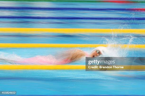 Zhang Yuhan of China competes in heat two of the Women's 400m Freestyle during day two of the 2014 Asian Games at Munhak Park Tae-Hwan Aquatics...