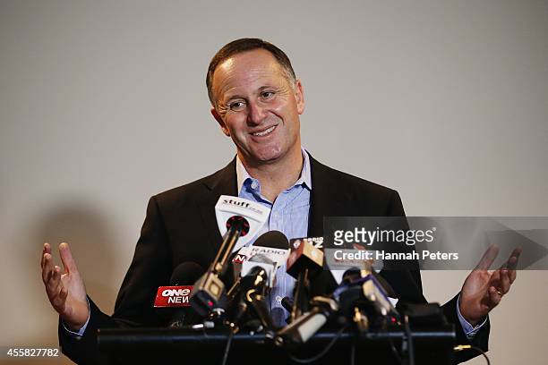 Newly elected Prime Minister John Key speaks to the media on September 21, 2014 in Auckland, New Zealand. Last night, National Party leader John Key...