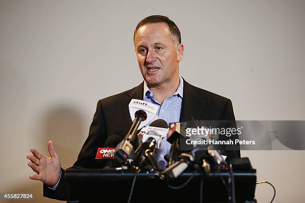 Newly elected Prime Minister John Key speaks to the media on September 21, 2014 in Auckland, New Zealand. Last night, National Party leader John Key...