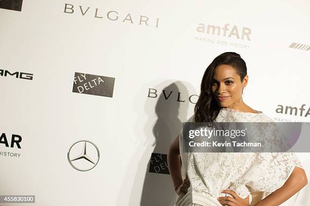 Rosario Dawson attends amfAR Milano 2014 event during Milan Fashion Week Womenswear Spring/Summer 2015 on September 20, 2014 in Milan, Italy.