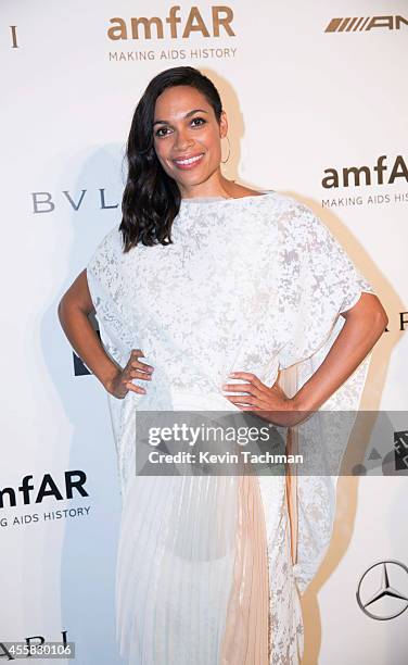 Rosario Dawson attends amfAR Milano 2014 event during Milan Fashion Week Womenswear Spring/Summer 2015 on September 20, 2014 in Milan, Italy.