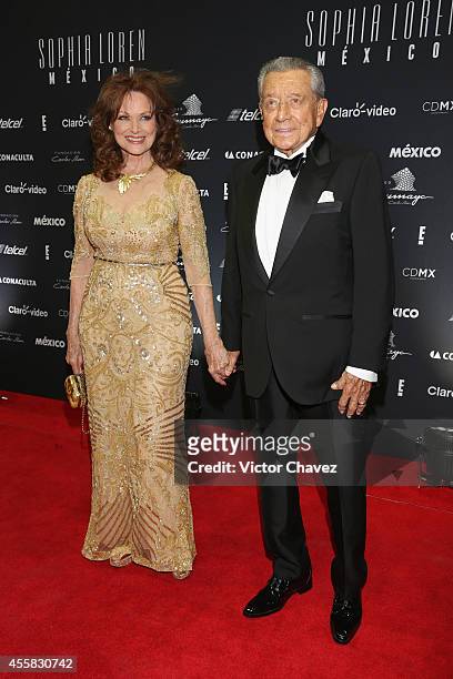 Miguel Alemán Velasco and Christianne Magnani attend the Sophia Loren's 80th birthday dinner at Museo Soumaya on September 20, 2014 in Mexico City,...