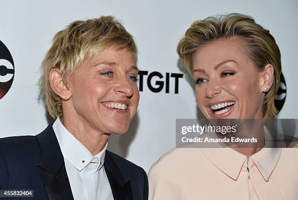 Comedian Ellen DeGeneres and actress Portia de Rossi arrive at the #TGIT Premiere Event hosted by Twitter at Palihouse Holloway on September 20, 2014...