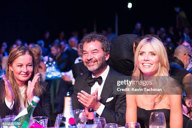 Eva Cavalli, Remo Ruffini and Heidi Klum attend the amfAR Milano 2014 - Gala Dinner and Auction as part of Milan Fashion Week Womenswear...