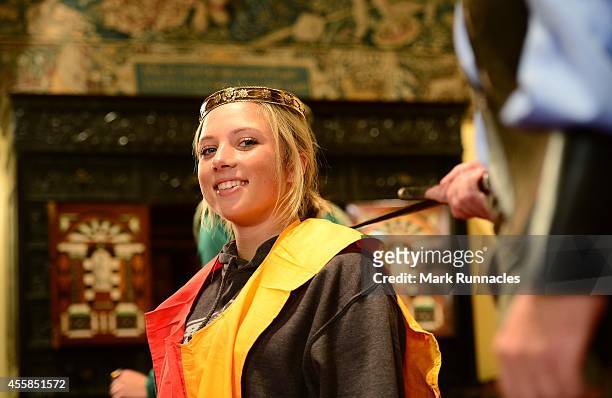 Sierra Brooks of Team USA during a mock Coronation Ceremony as part of a visit to Scone Palace during the 2014 Junior Ryder Cup - Previews on...