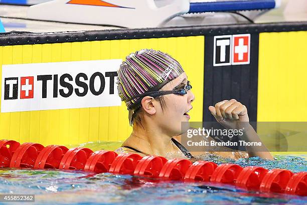 Zhang Yuhan of China celebrates after winning gold in the Women's 400m Freestyle during day two of the 2014 Asian Games at Munhak Park Tae-Hwan...