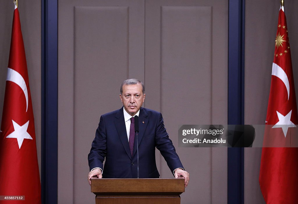 Turkish President Erdogan addresses media before departing New York