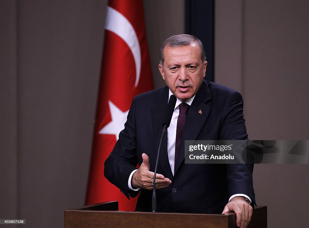 Turkish President Erdogan addresses media before departing New York