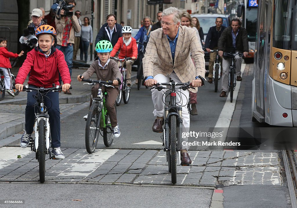 King Philippe Of Belgium And Queen Mathilde Of Belgium Attend The Car Free Day In Brussels