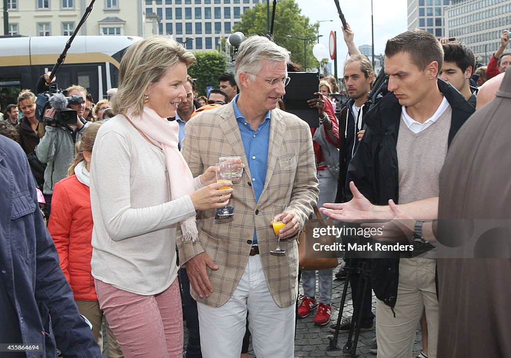 King Philippe Of Belgium And Queen Mathilde Of Belgium Attend The Car Free Day In Brussels