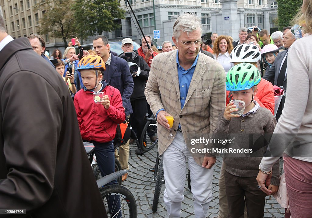 King Philippe Of Belgium And Queen Mathilde Of Belgium Attend The Car Free Day In Brussels