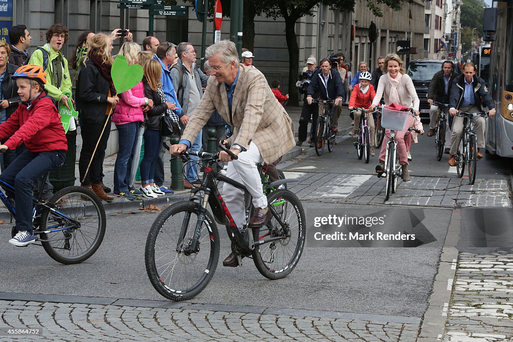 King Philippe Of Belgium And Queen Mathilde Of Belgium Attend The Car Free Day In Brussels