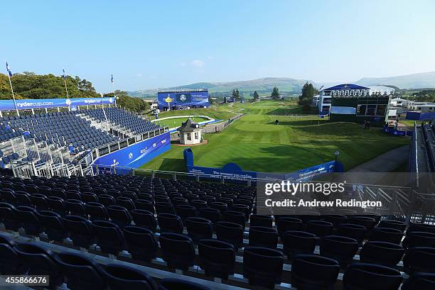 The 1st tee and grandstand ahead of the 2014 Ryder Cup at Gleneagles Hotel on September 21, 2014 in Auchterarder, Scotland.