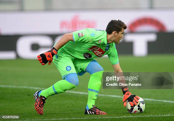 Rafael Cabral Barbosa goalkeeper of SSC Napoli in action during the Serie A match between Udinese Calcio and SSC Napoli at Stadio Friuli on September...