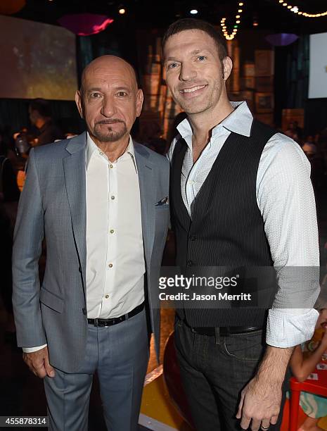 Actor Sir Ben Kingsley and producer Travis Knight attend the premiere of Focus Features' "The Boxtrolls" - Pre-Party at Universal CityWalk on...
