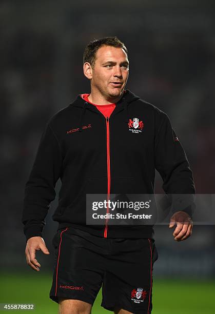 Gloucester scrum coach Trevor Woodman looks on before the Aviva Premiership match between Gloucester Rugby and Exeter Chiefs at Kingsholm Stadium on...