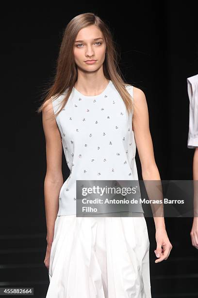 Model walks the runway during the Anteprima show as a part of Milan Fashion Week Menswear Spring/Summer 2015 on September 21, 2014 in Milan, Italy.