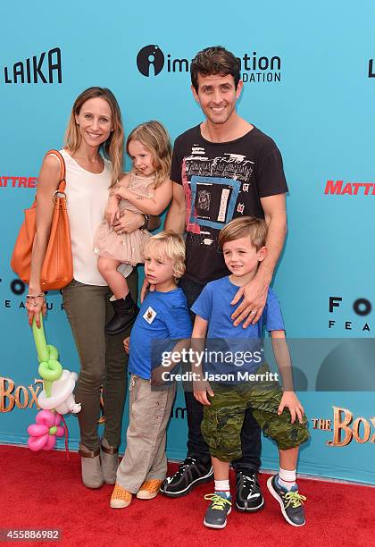 Singer Joey McIntyre and wife Barrett Williams and their children attend the premiere of Focus Features' "The Boxtrolls" - Red Carpet at Universal...