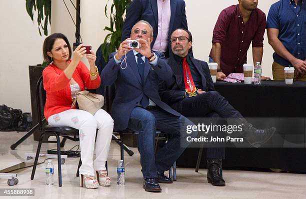 Gloria Estefan,Emilio Estefan and Bernie Yuman see all dancers as they audition for On Your Feet at Adrienne Arsht Center on September 21, 2014 in...