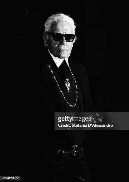 Designer Karl Lagerfeld attends Vogue Italia 50th Anniversary Event on September 21, 2014 in Milan, Italy.