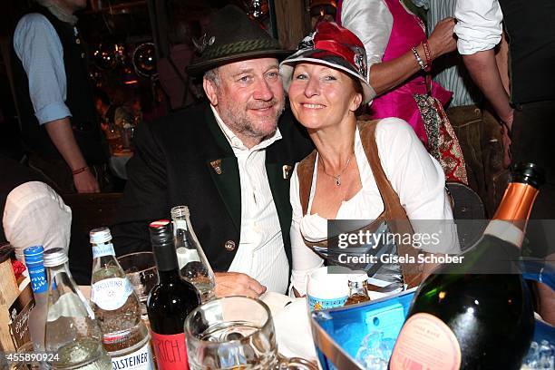 Birgitt Wolff and her boyfriend Harold Faltermeyer attends the 'Almauftrieb' at Kaefer tent during Oktoberfest at Theresienwiese on September 21,...